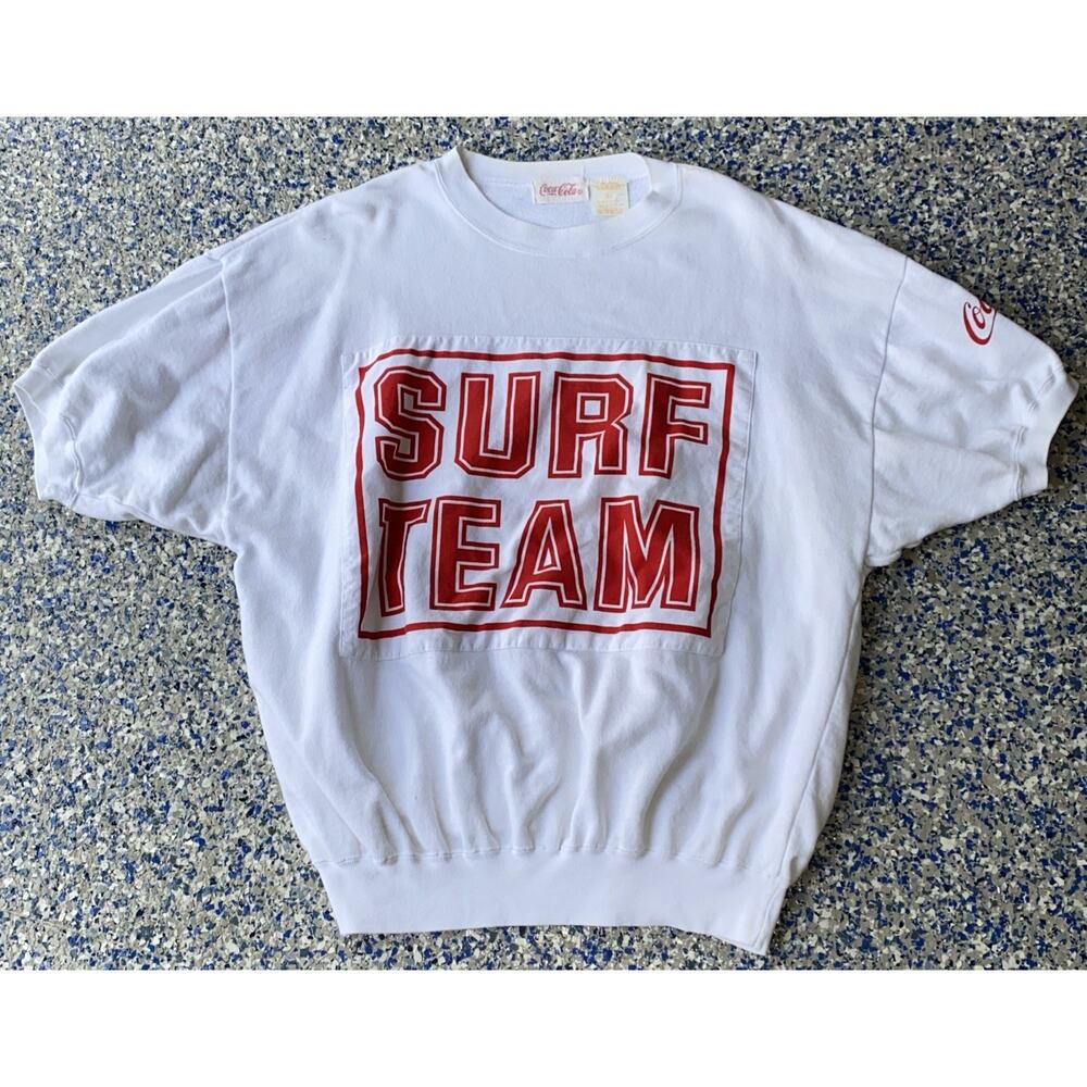 RARE VTG Coca-Cola White Crew Neck Shirt Pullover Surf Team Yacht Club Sz Large